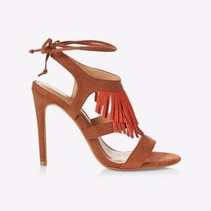 Express Fringe Lace-up Brown Heels